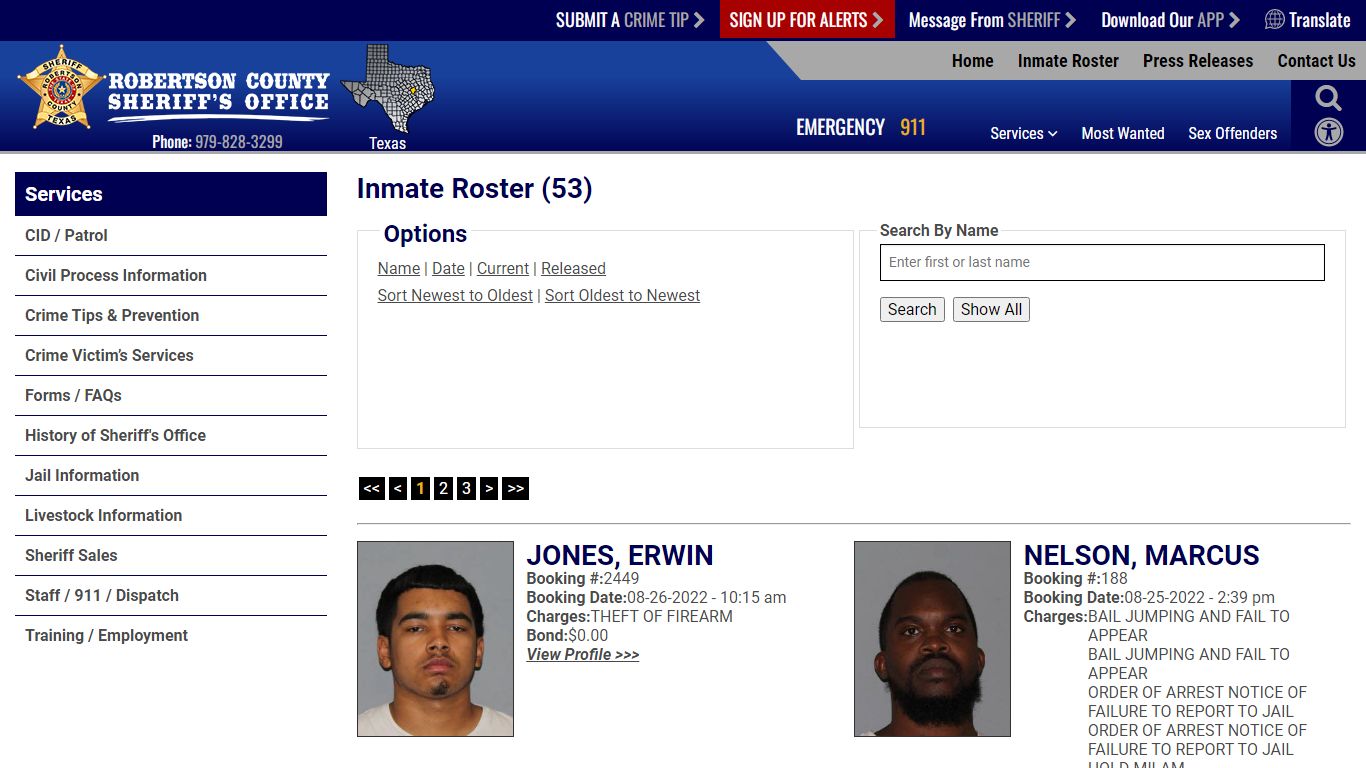Current Inmates Booking Date Descending - Robertson County TX Sheriff