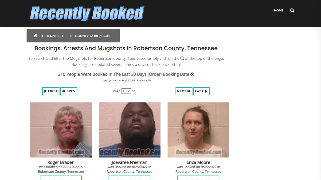 Bookings, Arrests and Mugshots in Robertson County, Tennessee